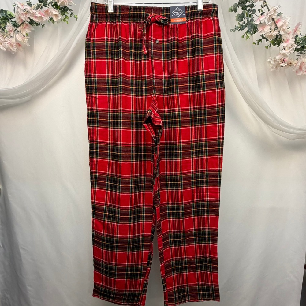 St Johns Bay Mens Red Cherry Tartan Plaid Flannel Pajama Pants M 505-0355 NEW